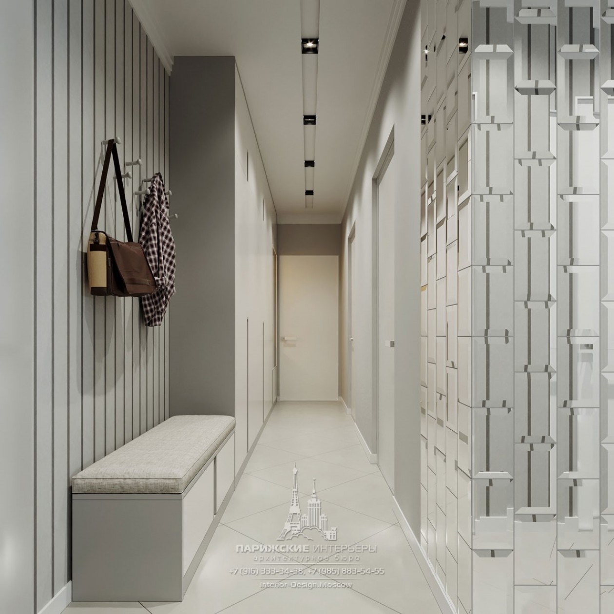 Современный дизайн интерьера коридор в серых тонах