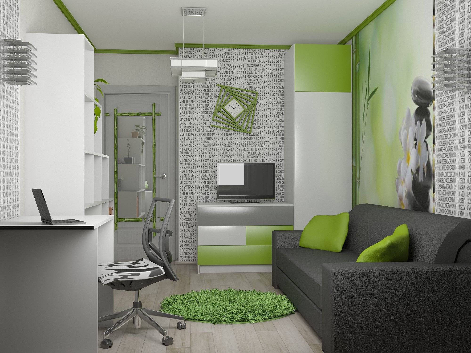 Комната для подростка в серо зеленых тонах